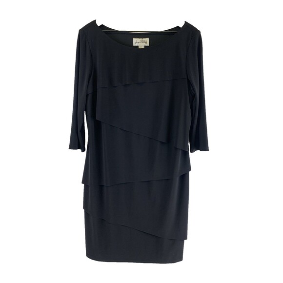 Joseph Ribkoff Layered Shift Dress 3/4 Sleeve Black Knee Boat Neck Womens 14 - Picture 1 of 10